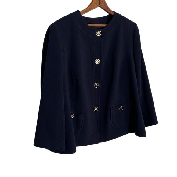 Jones New York Collarless Button Front Lined Blazer Jacket Navy Blue Size 14W - Picture 3 of 9